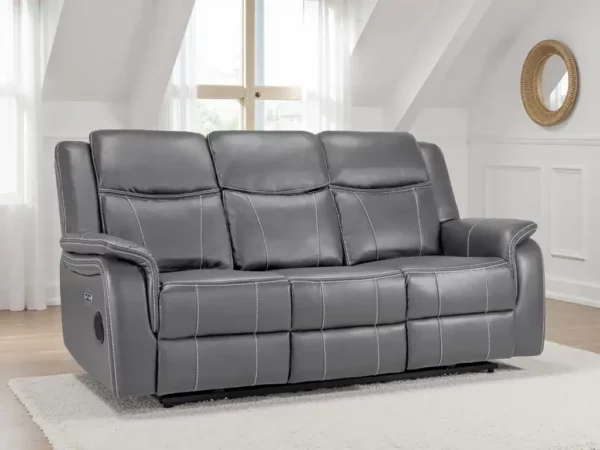 Galaxy Tech Electric Recliner 3 Seater Grey Leather