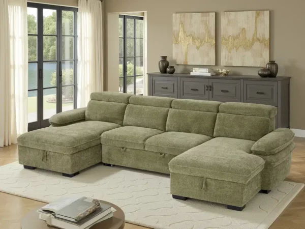 Hudson Sofabed Green U Shape Corner, view 4