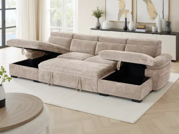 Hudson Sofabed Beige U Shape Corner, view 4