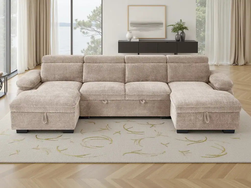 Hudson Sofabed Beige U Shape Corner