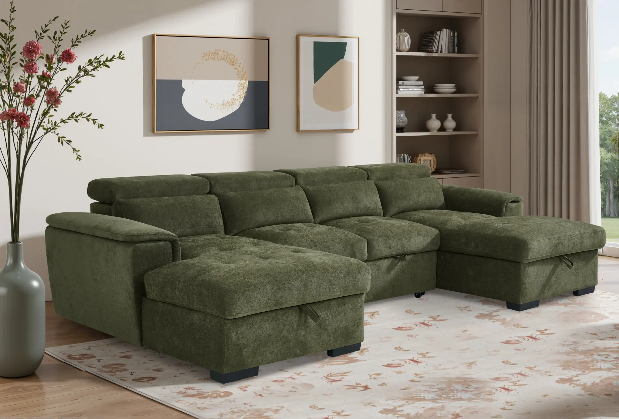 Alaya green corner sofa in a living room