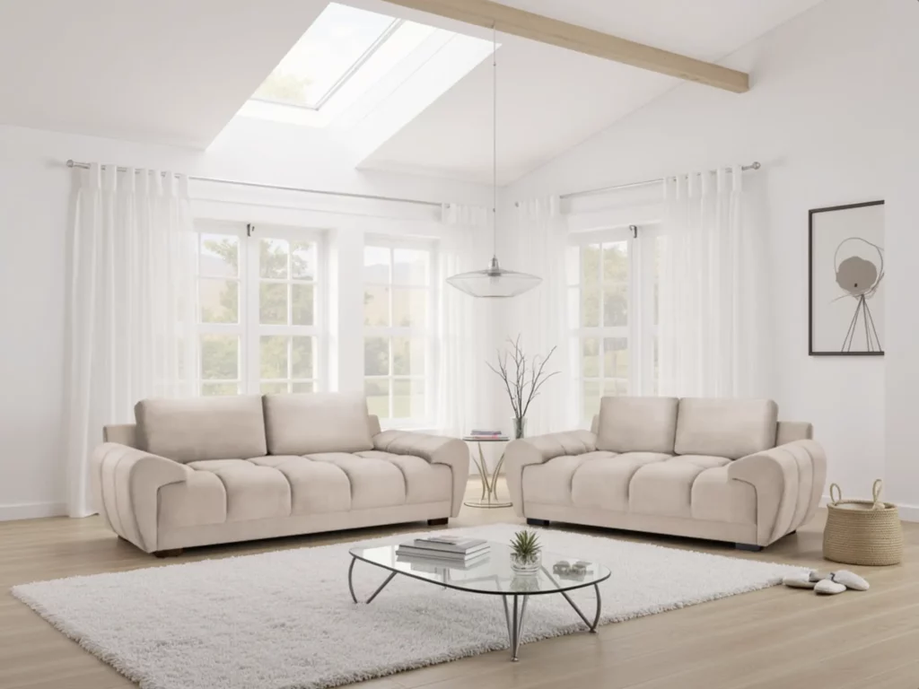 Azzuro mocha three and two seater sofas in a living room