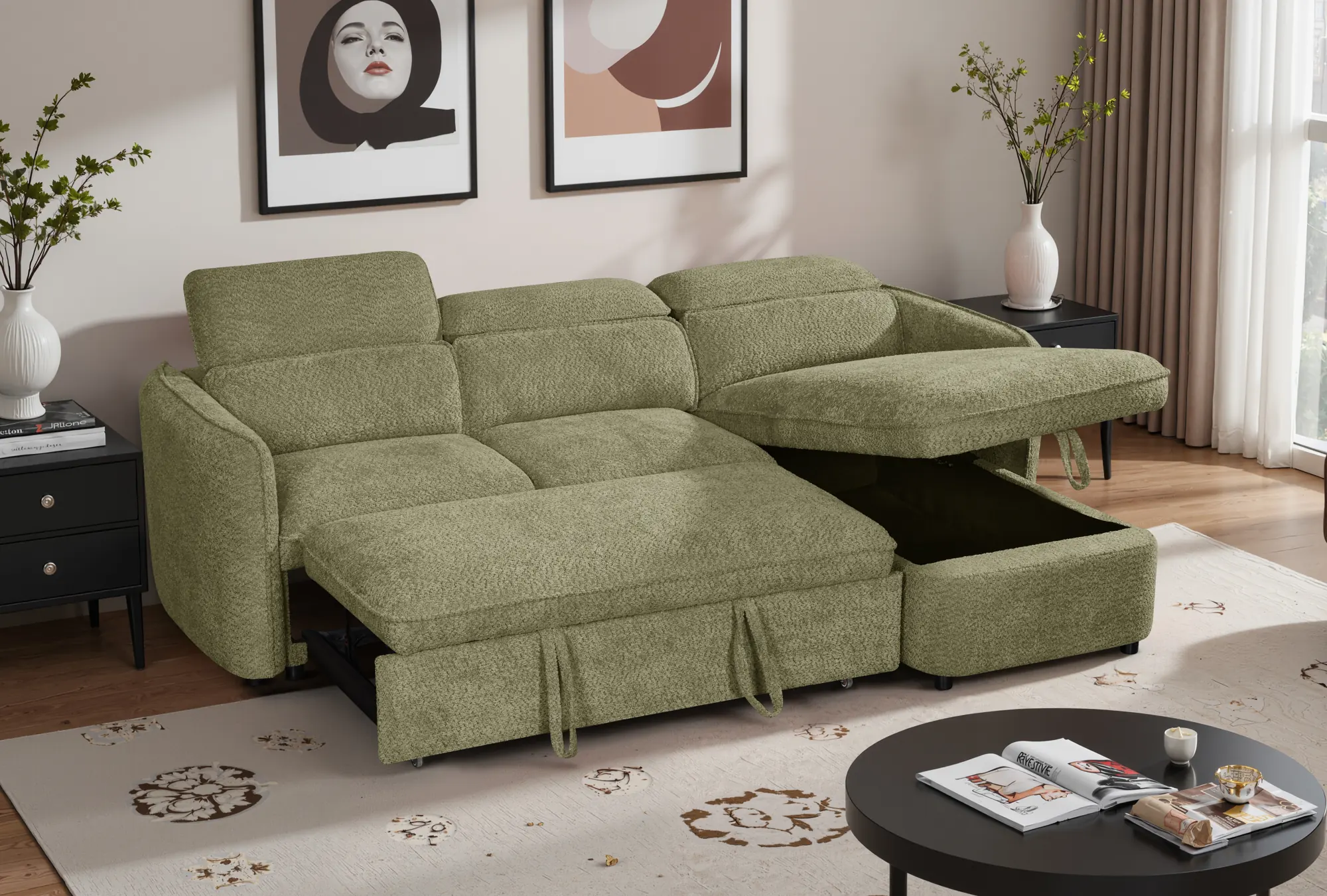Capri green universal corner sofa in a living room