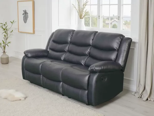 Conrad Manual Recliner Sofa Black 3 Seater, view 2
