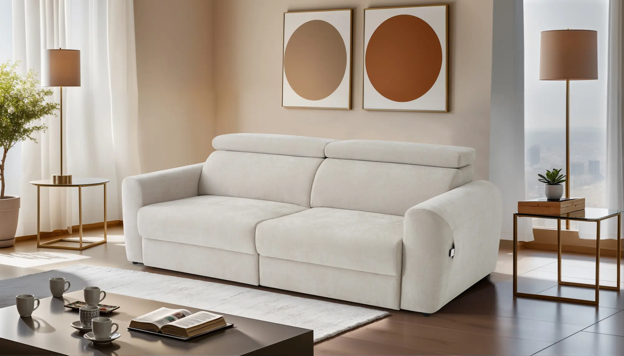Dakota beige three seater sofa in a living room