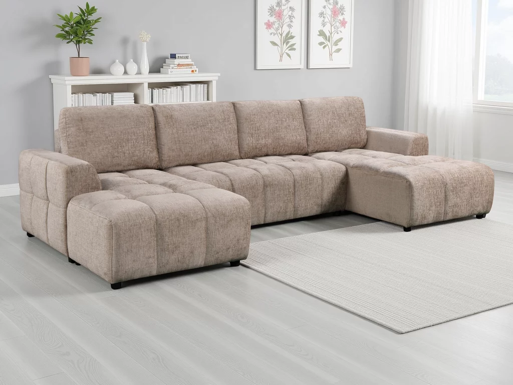 Shanghai Luxury Beige U Shape Corner Sofabed