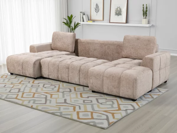 Shanghai Luxury Beige U Shape Corner Sofabed, view 3