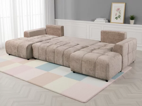 Shanghai Luxury Beige U Shape Corner Sofabed, view 4