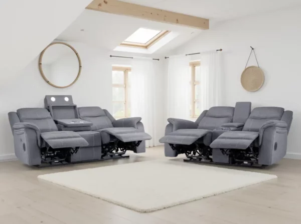 Galaxy Tech Electric Recliner Sofa Grey Fabric 3+2 Set, view 2