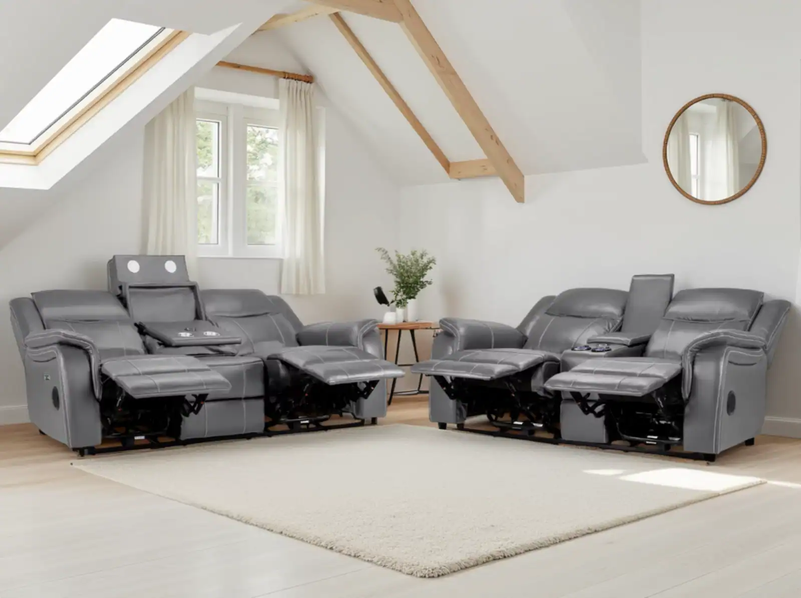 Galaxy Tech Electric Recliner Sofa Grey 3+2 Set, view 2
