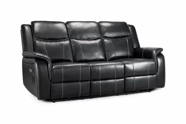 Galaxy Tech Electric Recliner 3 Seater Black Leather, view 2