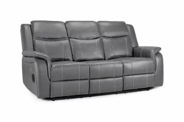 Galaxy Tech Electric Recliner 3 Seater Grey Leather, view 2