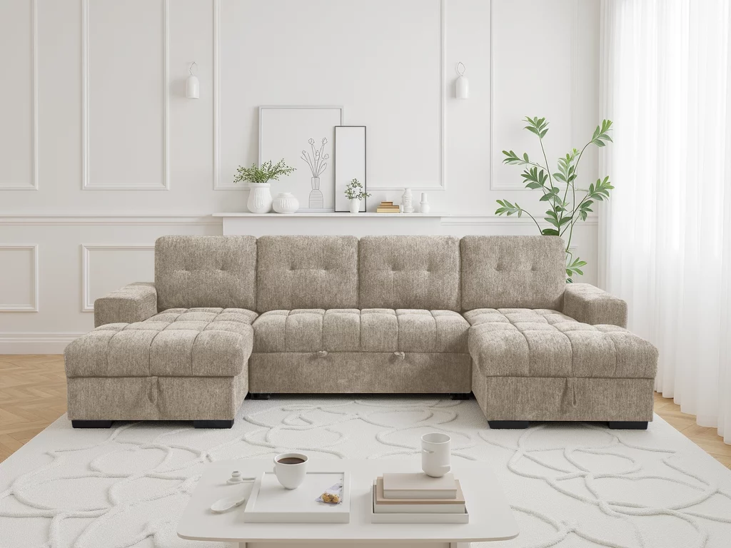 Palermo Sofabed Beige U Shape Corner