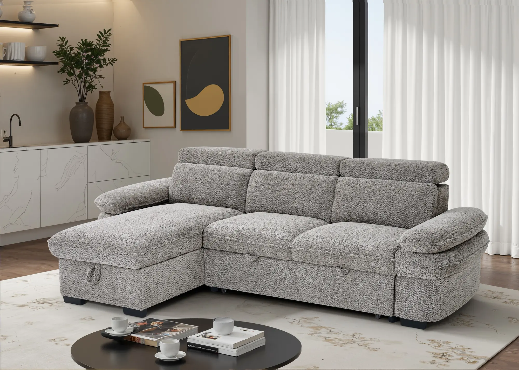 Hudson grey universal corner sofa in a living room