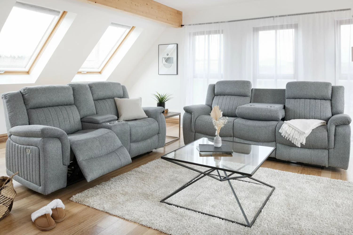 Linden Electric Recliner Sofa Grey 3+2 Set