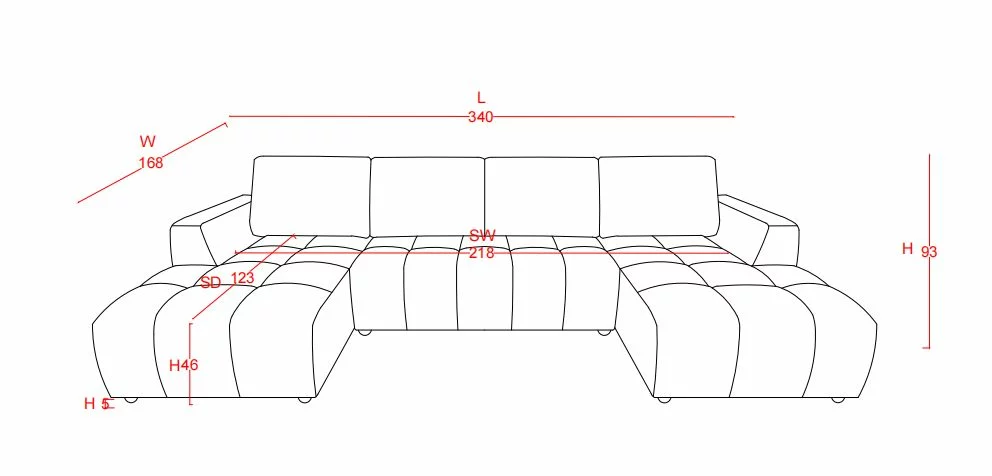 Shanghai Luxury Beige U Shape Corner Sofabed, view 5