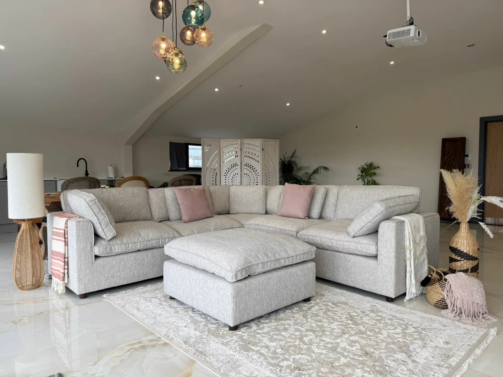 Santorini Sofa Grey Large Corner with Footstool, view 5