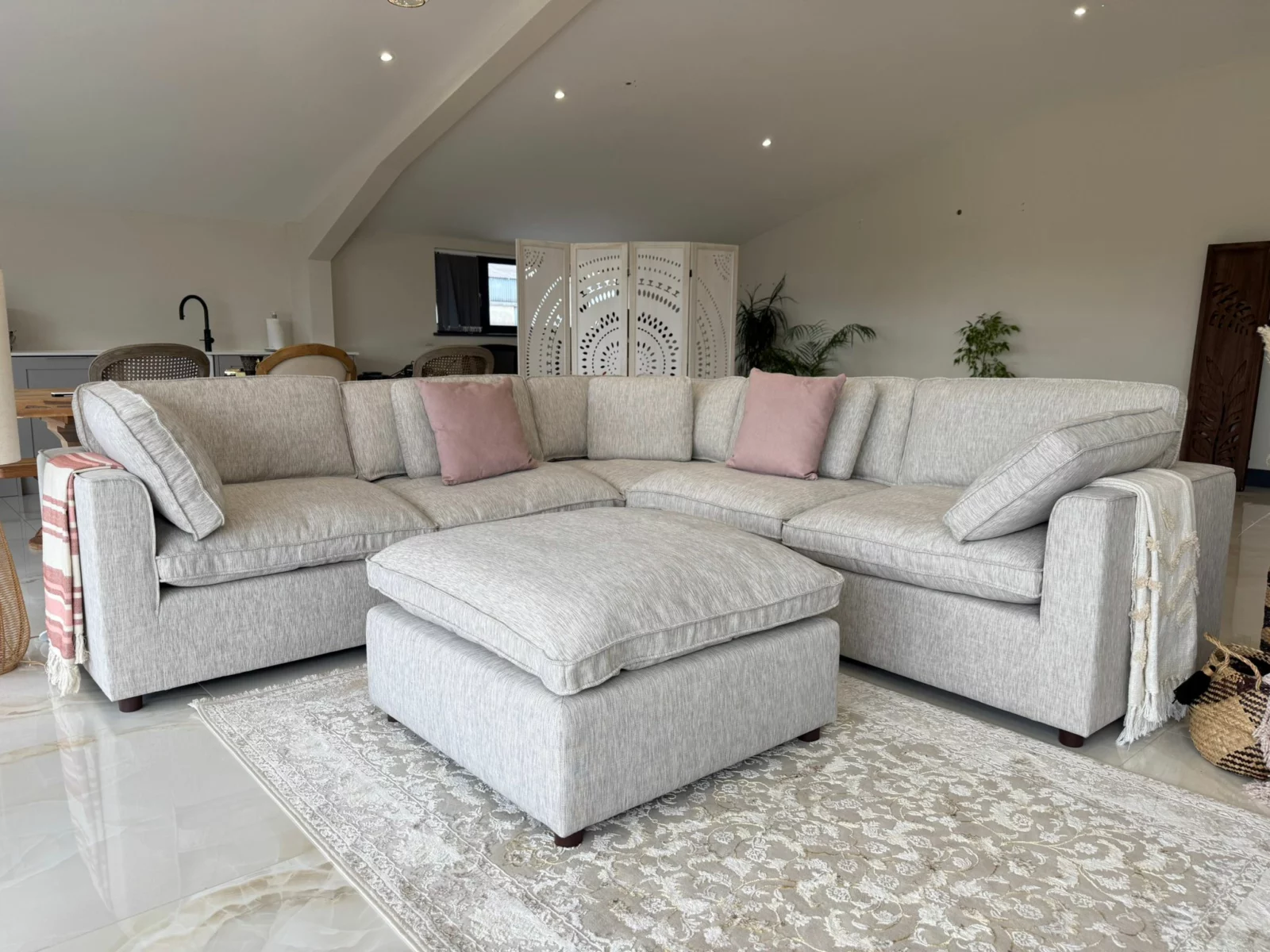 Santorini Sofa Grey Large Corner with Footstool, view 3